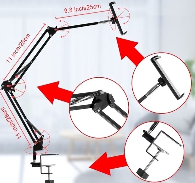 Adjustable,Foldable Tablet Stand for Bed, Aluminum Universal Flexible Tablet Holder with 360 Degree Rotation for iPad iPhoneX iPad Pro N-Switch,or Other 4.5 12.9 Inches Devices Black