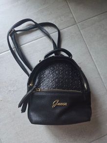 GUESS Monogram Faux Leather Mini Backpack in Black