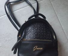 GUESS Monogram Faux Leather Mini Backpack in Black