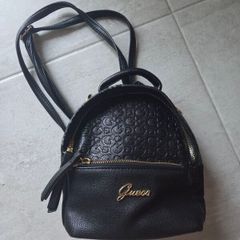 GUESS Monogram Faux Leather Mini Backpack in Black