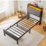 3FT Single Bed Frame with LED Lights and Charging Station Image 9
