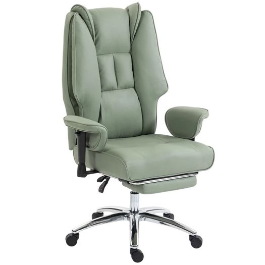 Executive Office Chair, Reclining Desk Chair with Footrest, Adjustable Armrests, Pet Friendly Faux Leather, Green