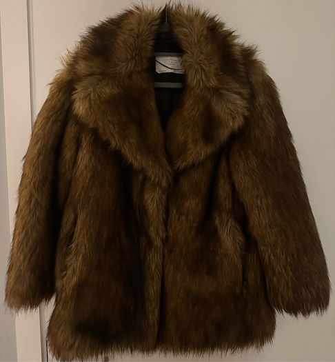 Zara Brown Faux Fur Coat Jacket Size S