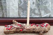Lovely Timber Log Candle Holder With Candle.