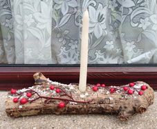 Lovely Timber Log Candle Holder With Candle.