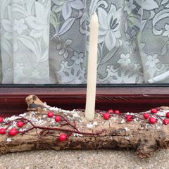 Lovely Timber Log Candle Holder With Candle.