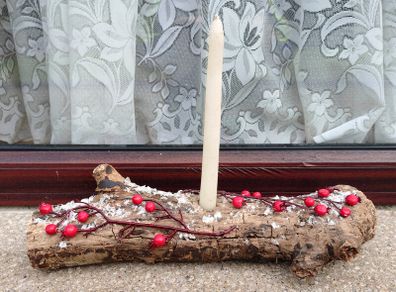 Lovely Timber Log Candle Holder With Candle.