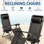 Set of 2 Sun Lounger Garden Chairs With Cup And Phone Holder - Deck Folding Recliner Zero Gravity Outdoor Chair - Black/Black Image 3