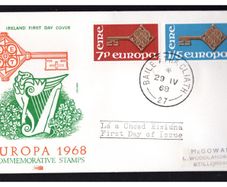 1968 Ireland Europa (CEPT) Commemorative Stamp First Day Cover (FDC) with Baile Atha Cliath (Dublin) steele cancel