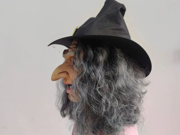Terrifying Halloween Witch latex old woman mask with hair.