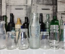 310 - Set of 7 Vintage Decorative Similar Size Collectible Clear Glass Tall Jars