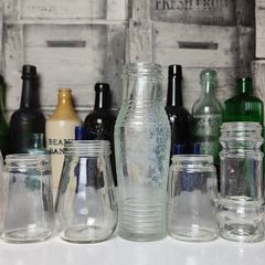 310 - Set of 7 Vintage Decorative Similar Size Collectible Clear Glass Tall Jars