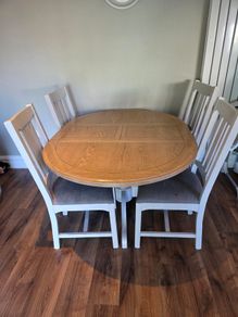 Kitchen table, 4 chairs, matching side board & tall unit