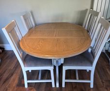 Kitchen table, 4 chairs, matching side board & tall unit