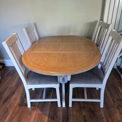 Kitchen table, 4 chairs, matching side board & tall unit