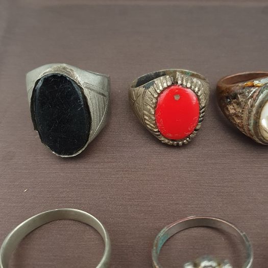 15 Antique Style Brass Rings Mixed Glass & Stone Ring Collection