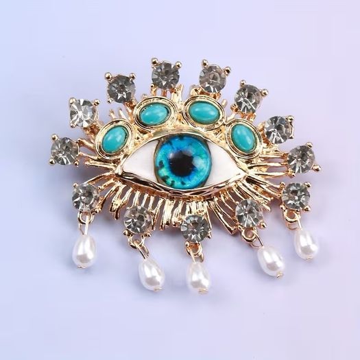 Vintage Style Evil Eye Statement Gold Brooch Pin