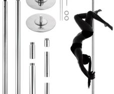 Professional Dancing Pole, Spinning Static Dancing Pole Kit, Portable Removable Pole, 45mm Heavy-Duty Stainless Steel Pole, Height Adjustable Fitness Pole, for Exercise Home Club Gym, Silver