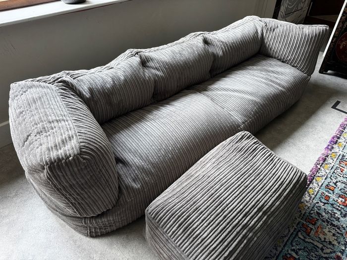 Loungepug Albert 3-Seater Bean Bag Sofa with matching large footstool