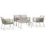 4 Piece Patio Wicker Sofa Set, Outdoor PE Rattan Conservatory Furniture with Cushions, Pillows, and Tempered Glass Table for Backyard, Garden, Grey Image 2