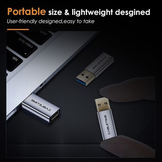Cabletime Aluminum Alloy USB 3.1 Gen 2 (10 Gbps) Type-C (Female) to Type-A (Male) 60W Premium Adapter Convertor (Brand New/Warranty)