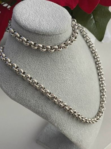 Antique Silver Plated Rolo Chain & Bracelet