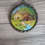 X3 vintage framed creative circle CrossStitch Embroided pictures wishing well, mill and fishing harbour Image 5