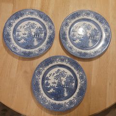 Ironstone England Willow Plates x 3