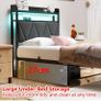 Single Bed Frames with 3ft Upholstered Wooden Two-shelf Storage Headboard, Charging Station,LED Lights, Image 4