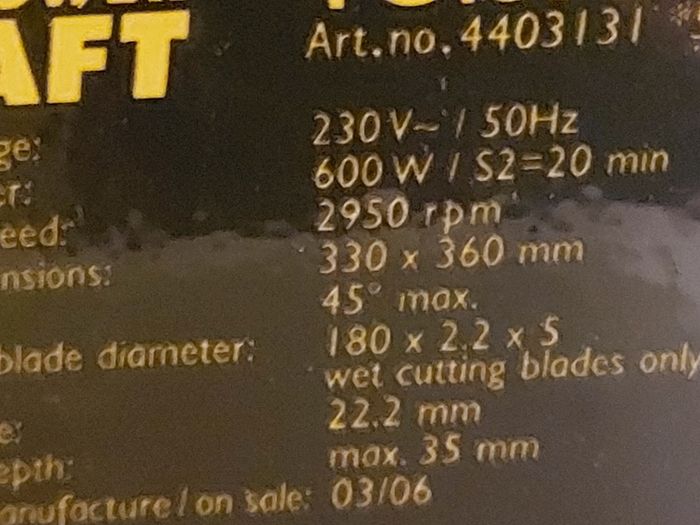 Powercraft 600W Electric Tile Cutter Model TC 180 11, as new, never used and in excellent condition
