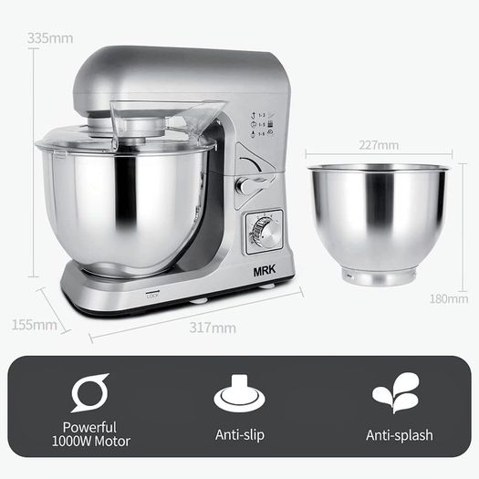 MK36C Food Stand Mixer 1000W 5L Mixing Bowl 6 Speeds Control Kitchen Machine with Beater, Dough Hook & Whisk(Grey)