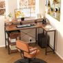 L Shaped Desk with Power Outlet Corner Computer Desk with Storage Shelves & Fabric Drawer, Study Writing Table Gaming Desk for Home Office L120xW80xH88cm Image 2