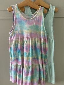 Rainbow pastel tie dye style dress 6-7 years