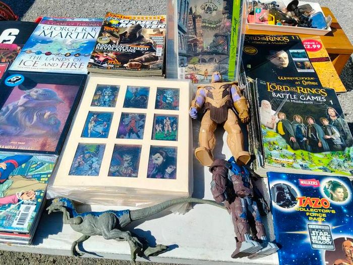 action figure, graphic novel, toys,books, VHS massive collection