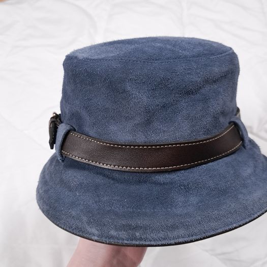 Coach Vintage Y2K Blue Suede Leather Buckle Detail Bucket Hat Size S