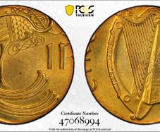 Ireland 1980 1d penny mint error struck on 2 gram brass planchet PCGS MS66