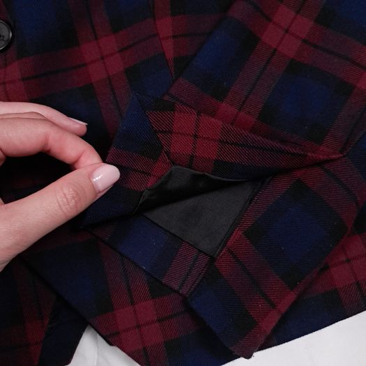 Zara Burgundy Red & Navy Blue Tartan Plaid Tailored Blazer Jacket Size L