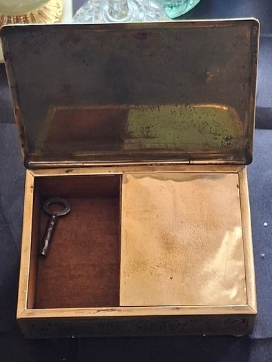 Rare Japanese Brass working Musical Jewellry Box with Key circa 1920s Beautifully Detailed Postage Available