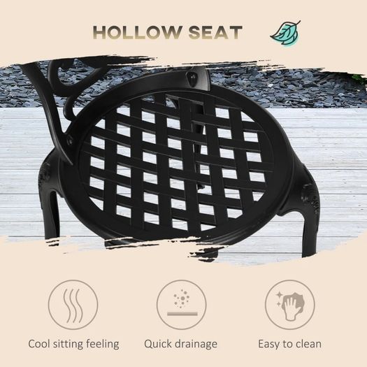 3 Piece Garden Bistro Set, Cast Aluminium Outdoor Furniture Set with Umbrella Hole for Balcony, Porch, Patio, Black