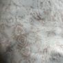 20 metre roll of blue/grey velvet with distressed French print in antique taupe upholstery fabric. Image 10