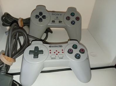 2 x Playstation 1 Ps1 controllers one official and one competition pro with turbo both working