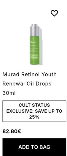 RRP84e Murad Retinol Youth Renewal Oil Drops 30ml and 15ml Murad Soothing Oat and Peptide Cleanser. Designed to reduce wrinkles in 2 weeks and increase skin firmness by 68% in 4 weeks,