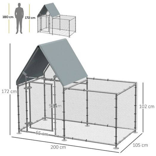 Walk In Chicken Run, Large Galvanized Chicken Coop Hen House Poultry Coops Cages Rabbit Hutch Metal Enclosure with Water-Resist Cover for Outdoor 200 x 105 x 172cm (FREE SHIPPING)