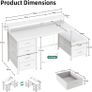 128cm Desk with Fabric File Cabinet Computer Shelves and Drawers Writing Table Monitor Stand Study Workstation for Home Office White Image 3