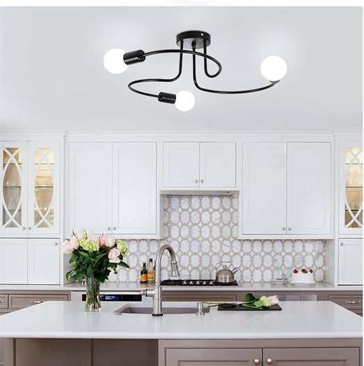 NEW SALE | Industrial Ceiling Light 3 Way, Semi-Flush Ceiling Light Black Metal E27 Base, Chandelier Ceiling Lighting Fixture for Bedroom Living Dining Room Hallway