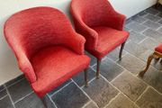 Pair of Vintage Upholstered Barrel Back Tub Armchairs
