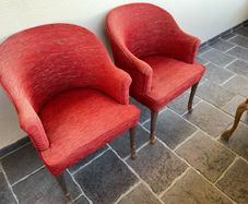 Pair of Vintage Upholstered Barrel Back Tub Armchairs