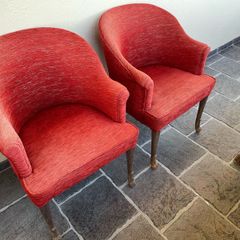 Pair of Vintage Upholstered Barrel Back Tub Armchairs