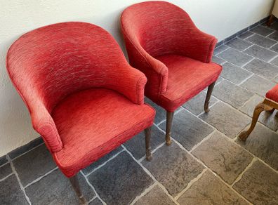 Pair of Vintage Upholstered Barrel Back Tub Armchairs
