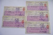 5 Vintage Cheques from Ulster Bank with Consecutive numbers (1892)